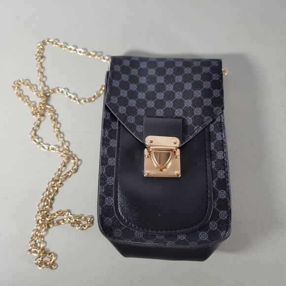 Geometric Pattern Phone Bag  Womens Fashion  Flap  Gold Chain Shoulder Bag - Picture 1 of 6